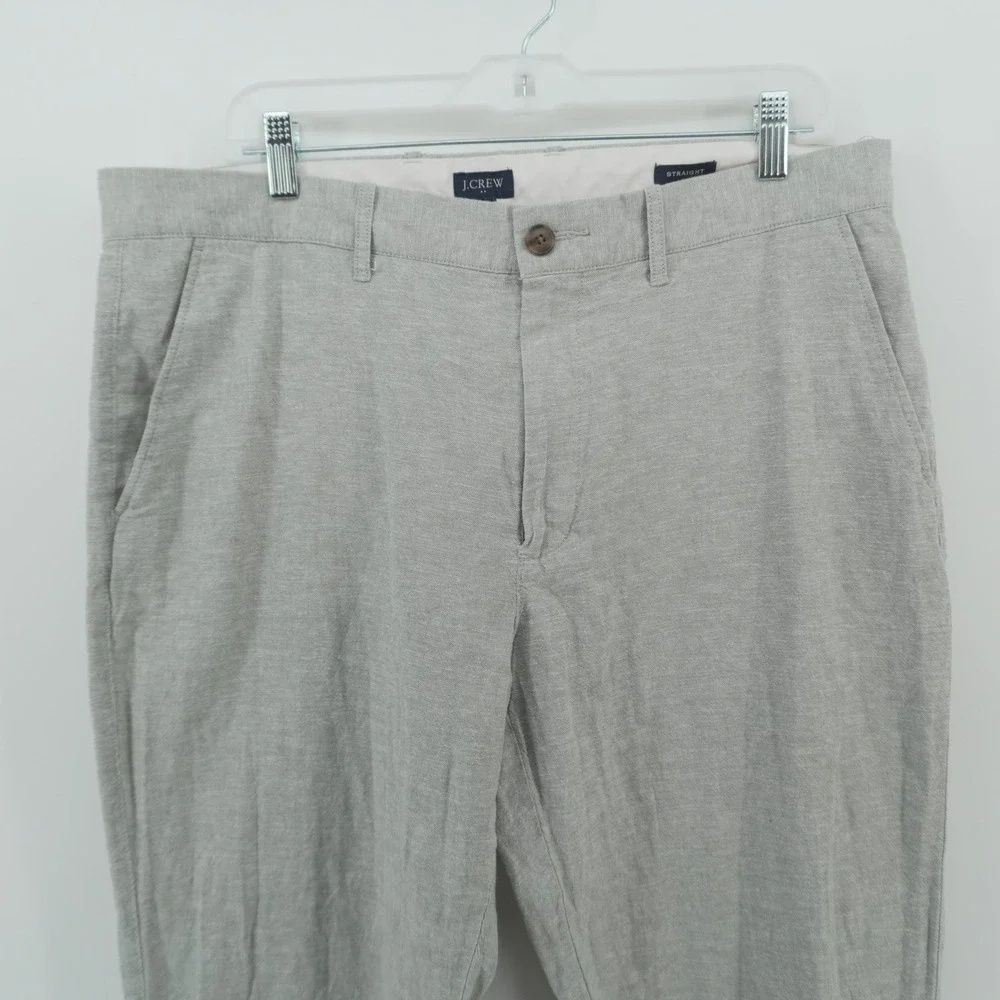 J.Crew Straight Leg Pants Mens 36x32 Gray Linen Cotton Re-Imagined Trousers